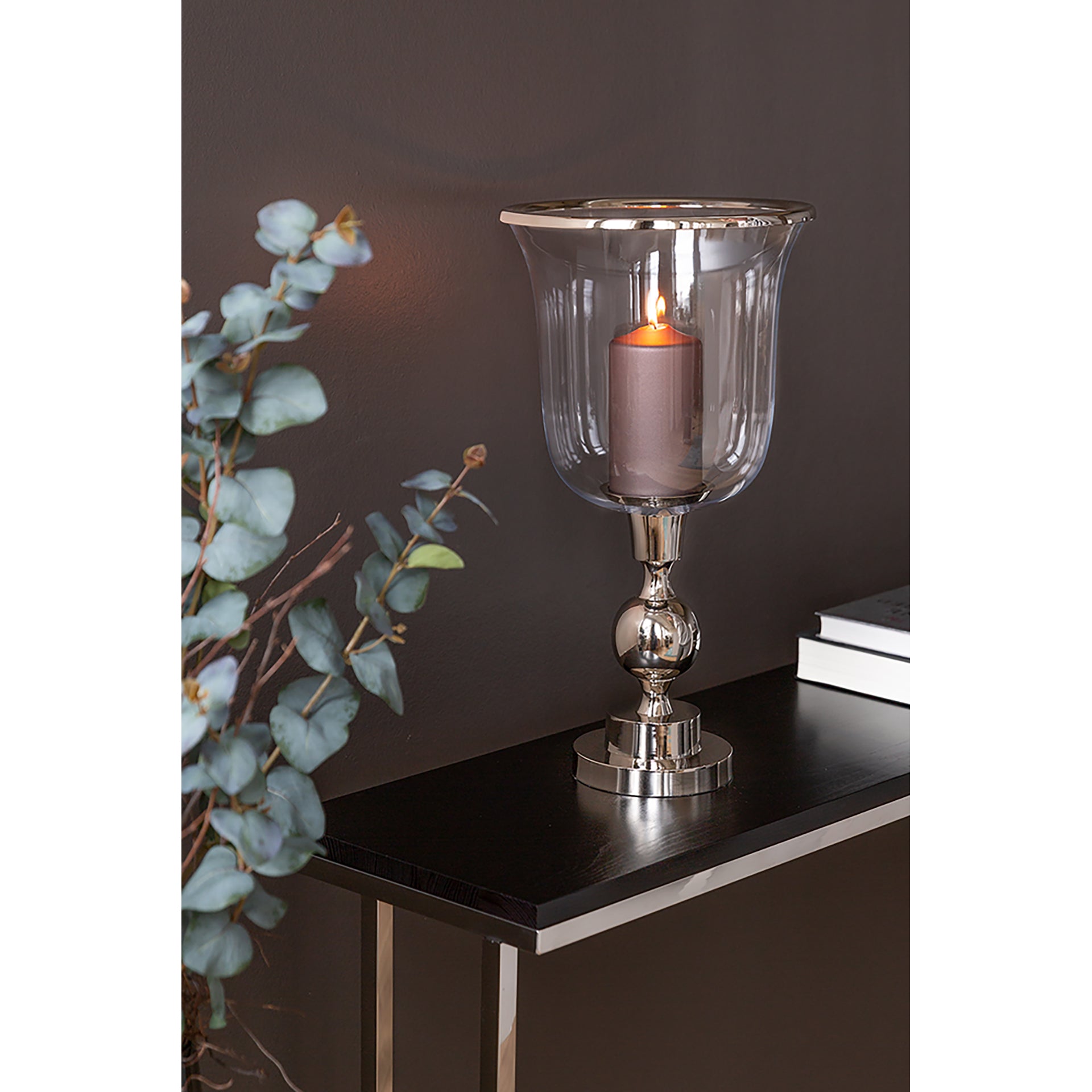 SAMANTA Windlicht mit Glas silberfarben