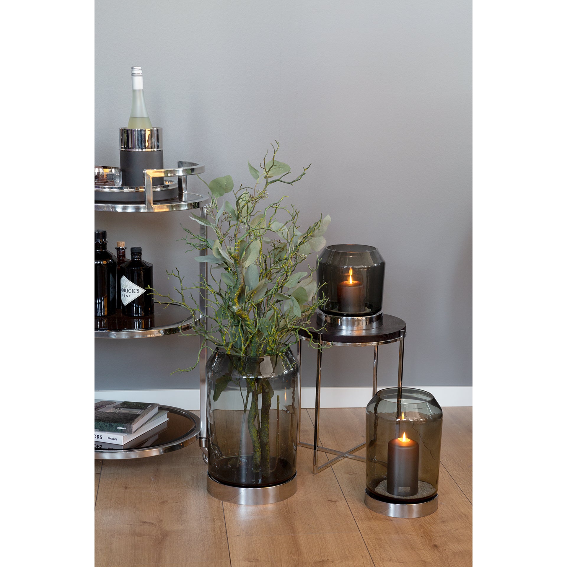 ORELIA Windlicht mit Glas silberfarben