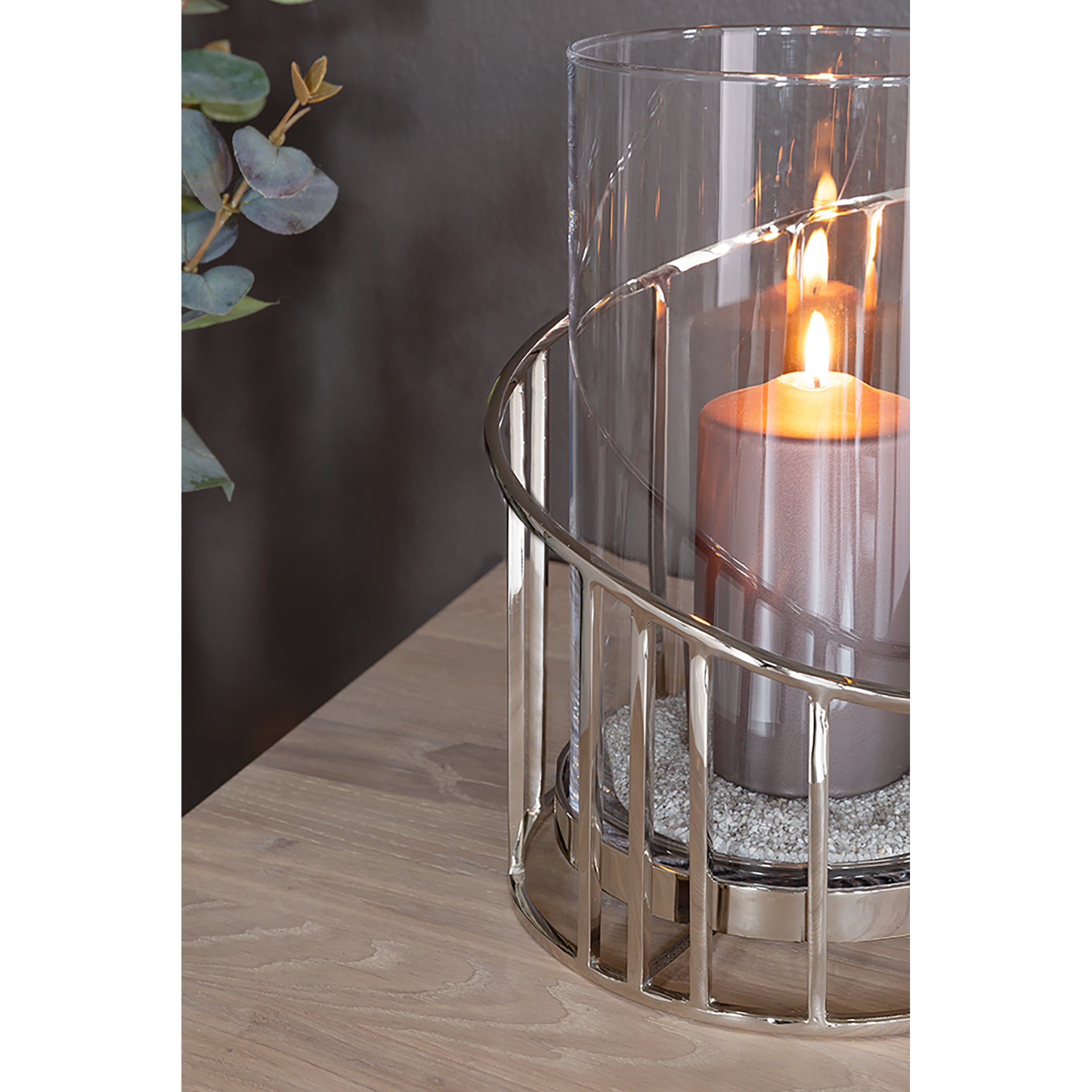 CELINE Windlicht mit Glas silberfarben