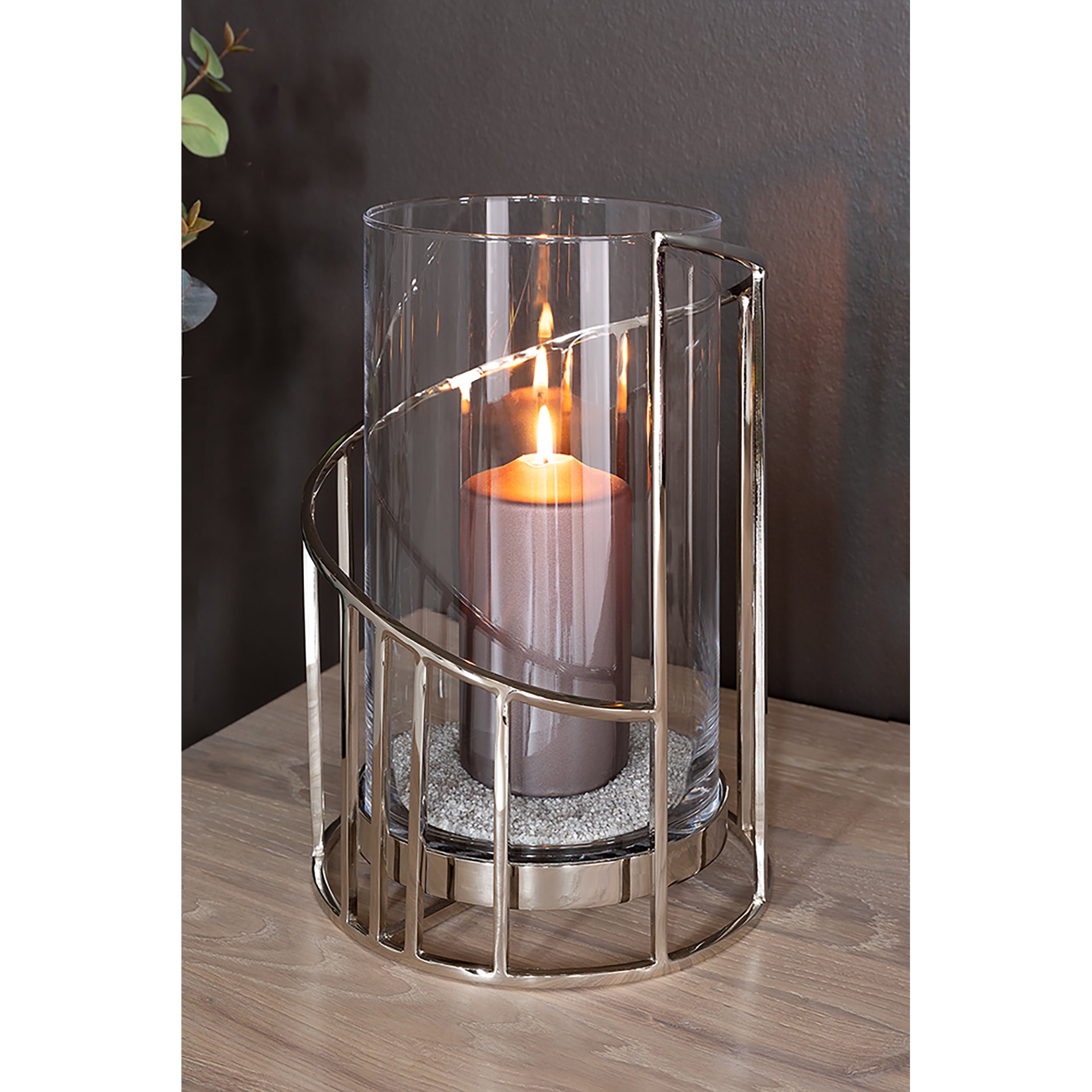 CELINE Windlicht mit Glas silberfarben