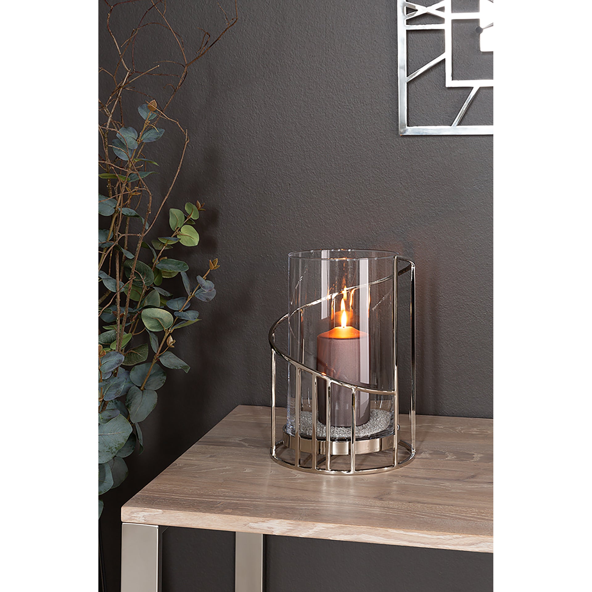 CELINE Windlicht mit Glas silberfarben