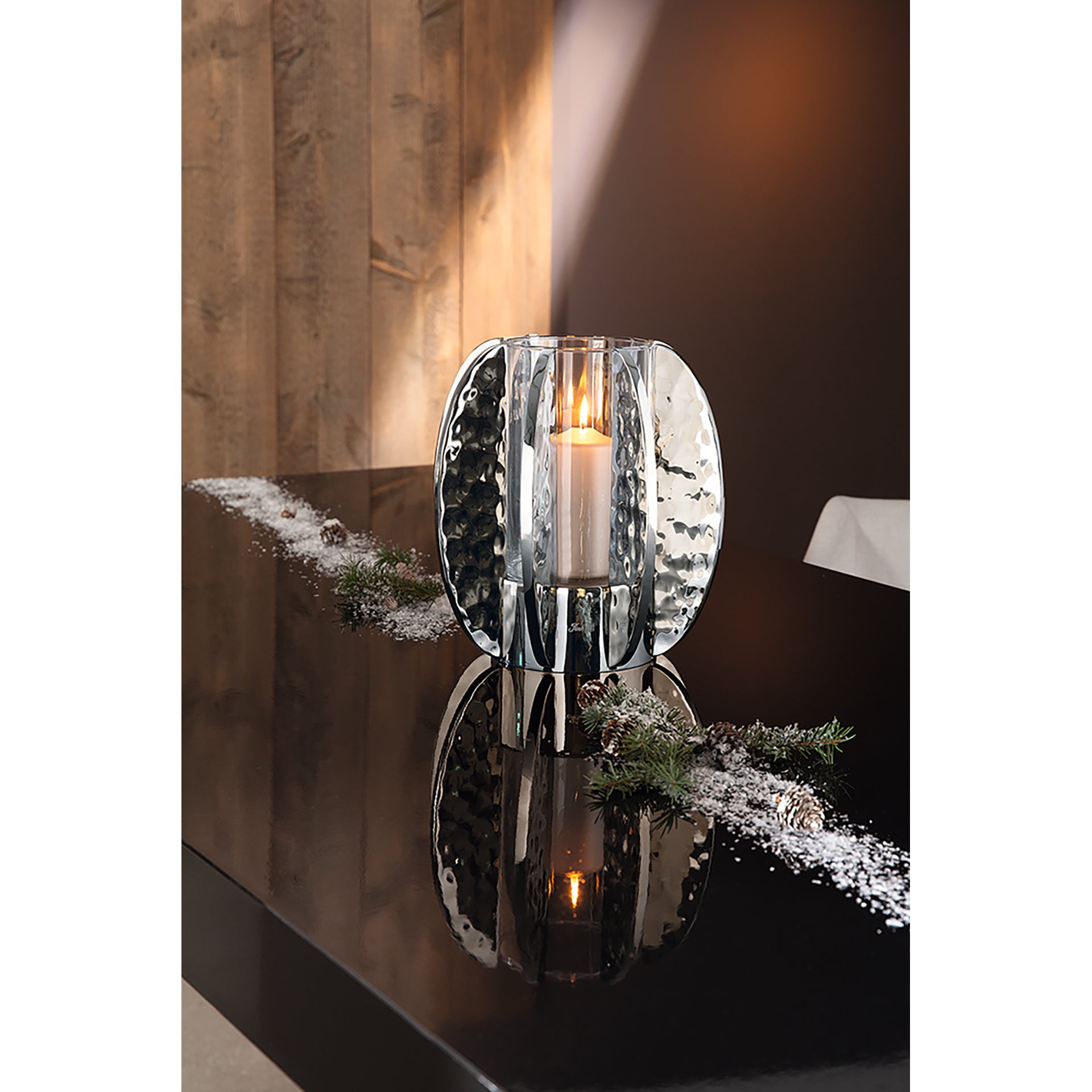 GLAMOUR Windlicht mit Glas silberfarben