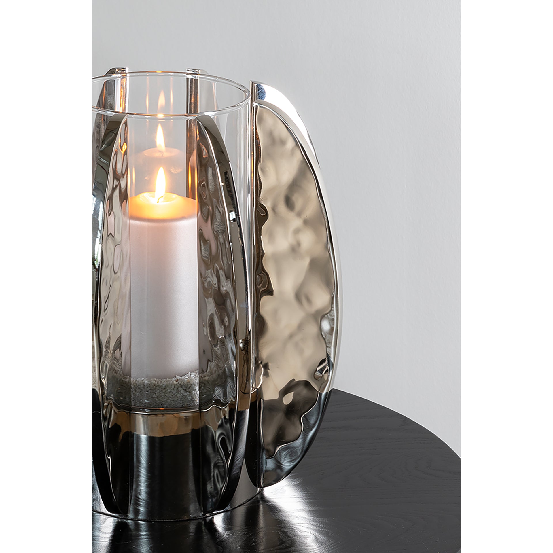 GLAMOUR Windlicht mit Glas silberfarben