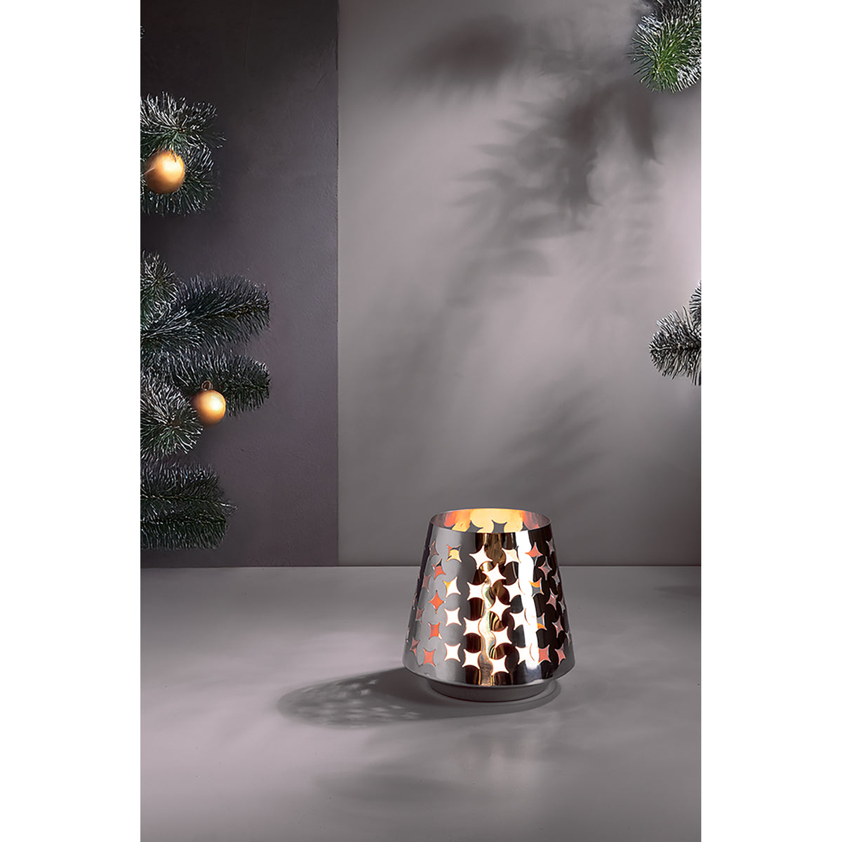 LUMA Windlicht mit LED-Leuchtzylinder silberfarben