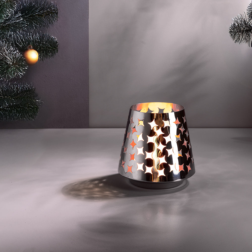 LUMA Windlicht mit LED-Leuchtzylinder silberfarben