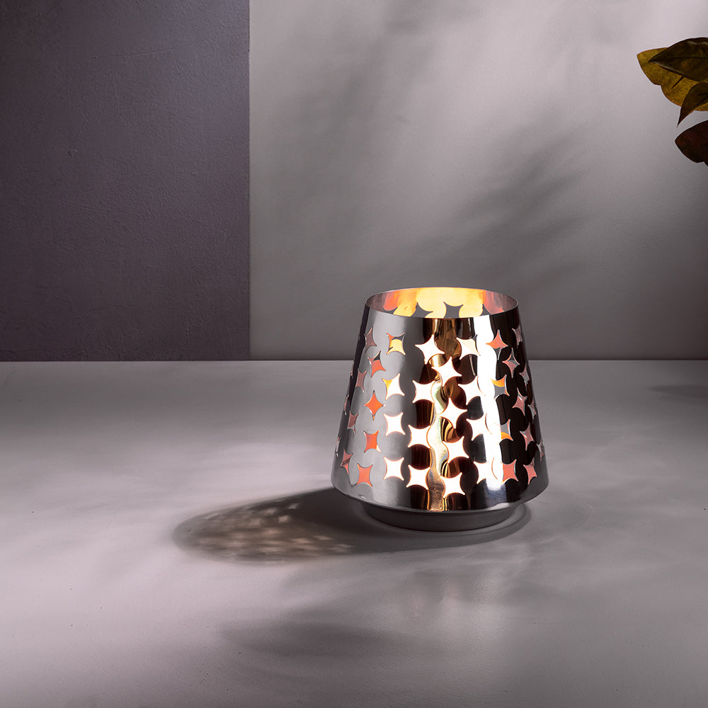 LUMA Windlicht mit LED-Leuchtzylinder silberfarben