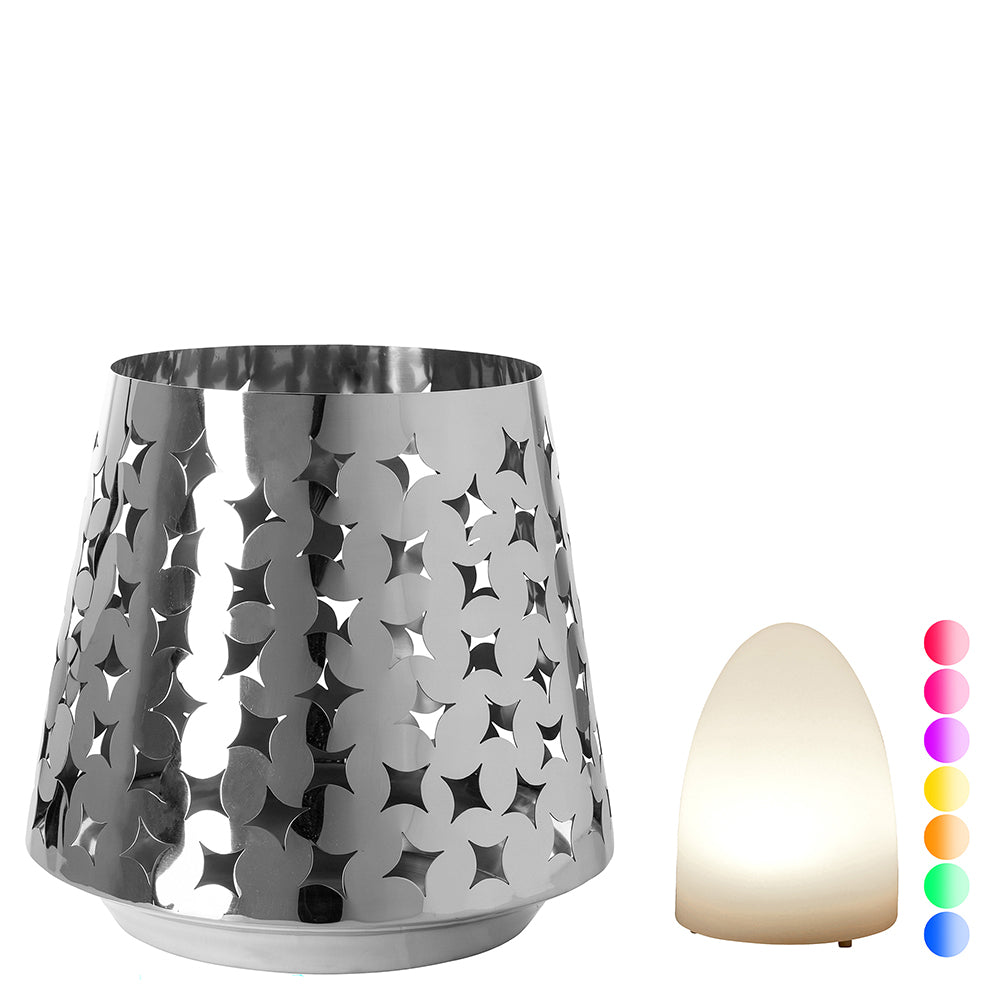 LUMA Windlicht mit LED-Leuchtzylinder silberfarben