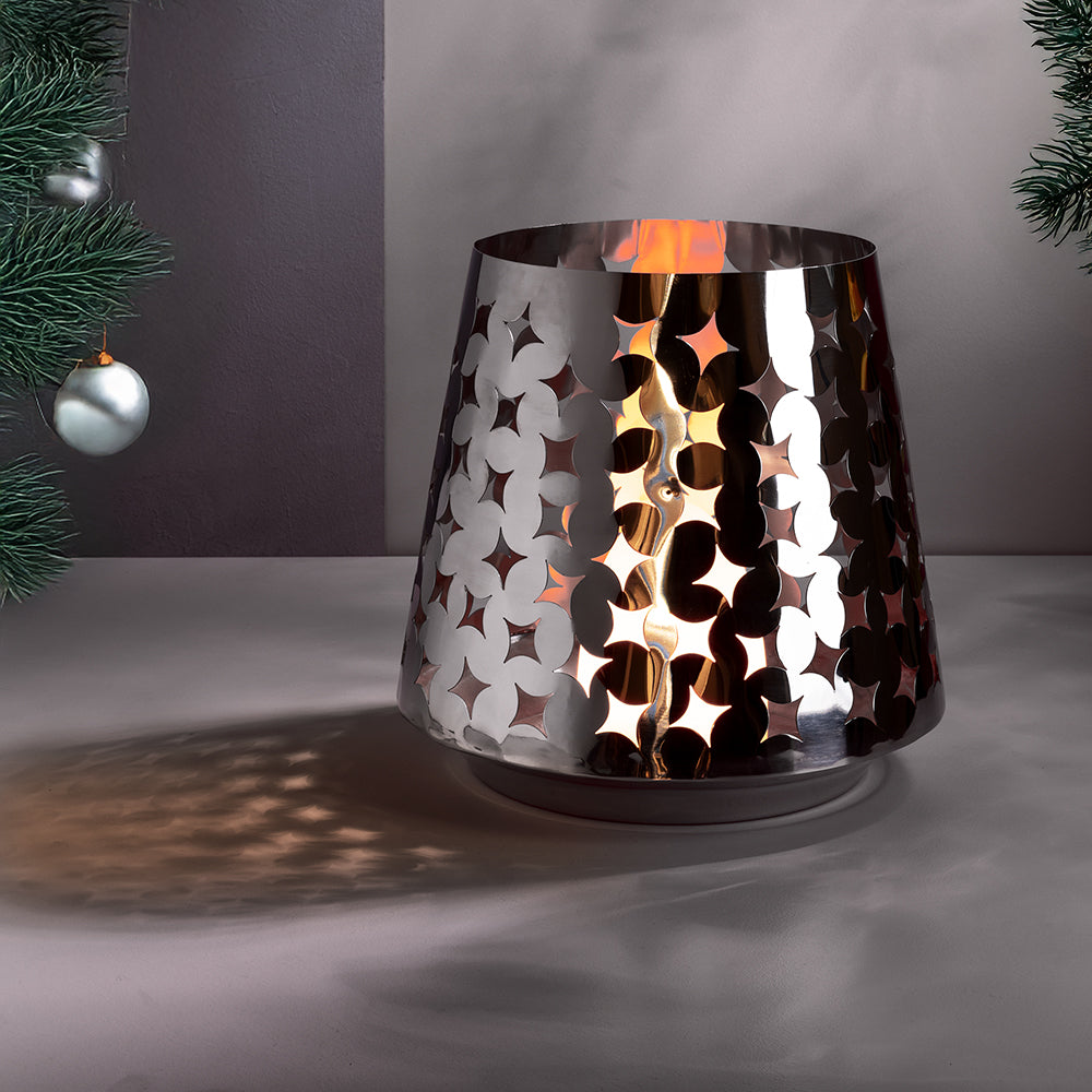 LUMA Windlicht mit LED-Leuchtzylinder silberfarben