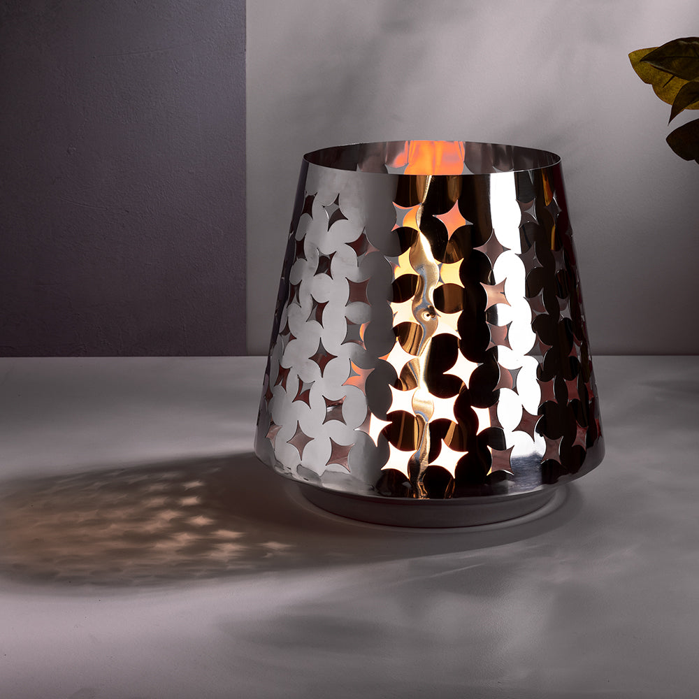 LUMA Windlicht mit LED-Leuchtzylinder silberfarben