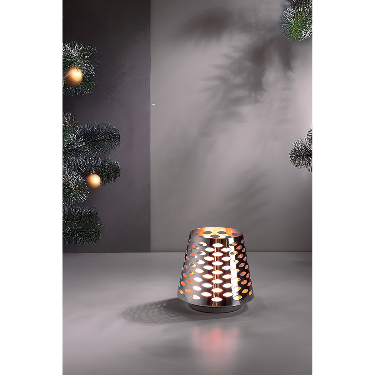 LUMA Windlicht mit LED-Leuchtzylinder silberfarben