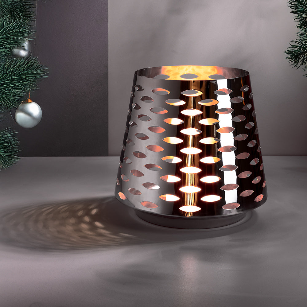 LUMA Windlicht mit LED-Leuchtzylinder silberfarben