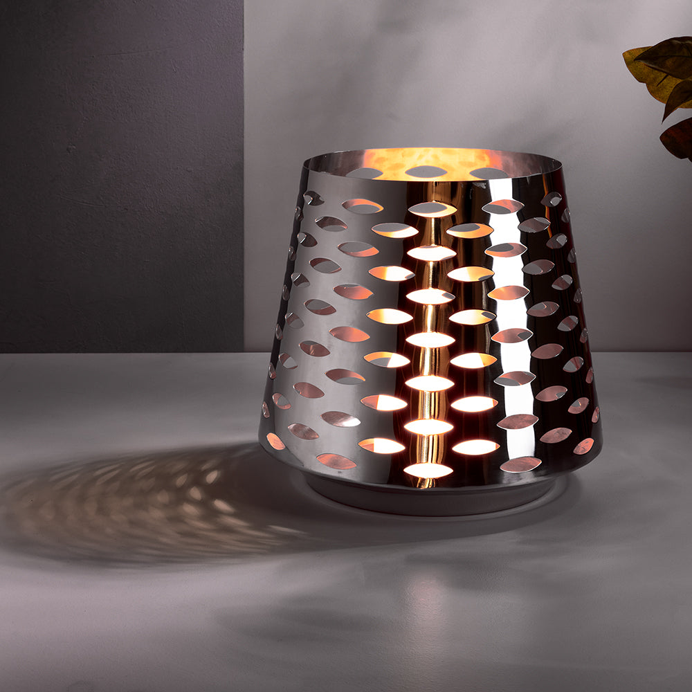LUMA Windlicht mit LED-Leuchtzylinder silberfarben