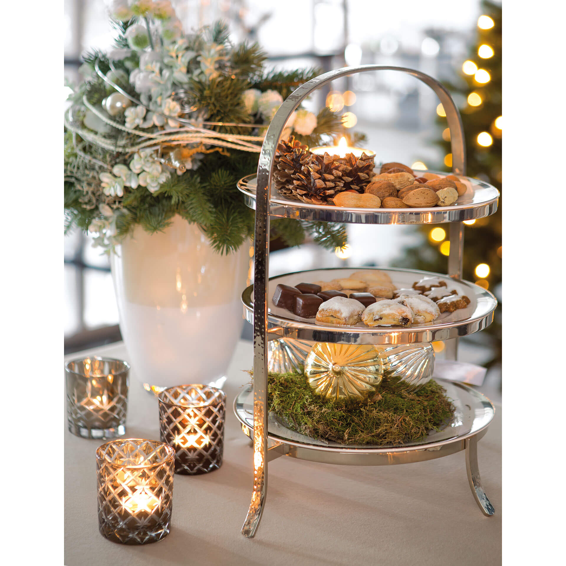 PLATE 3er Etagere für Teller silberfarben