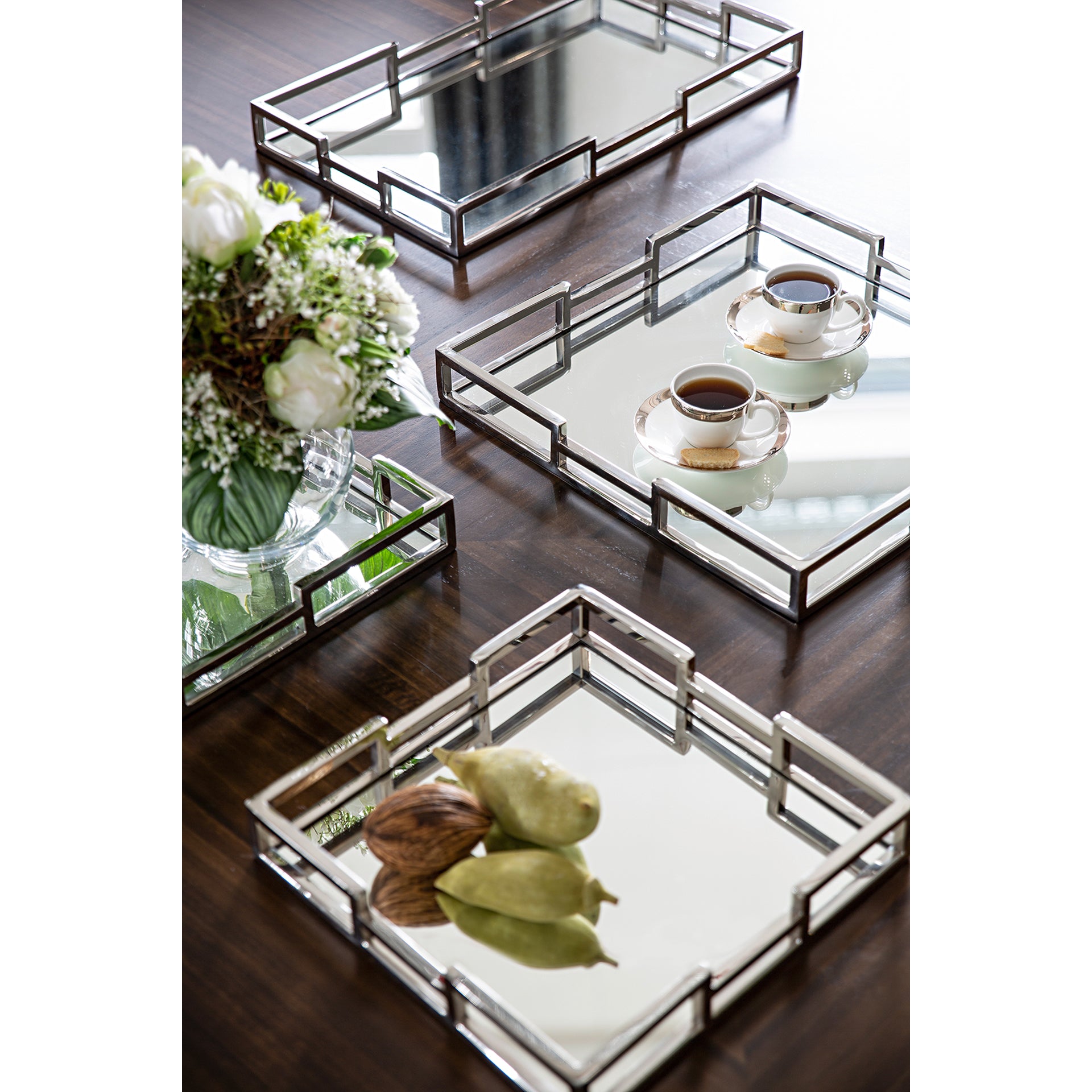 HOMMAGE Tablett m. Spiegeleinsatz silberfarben