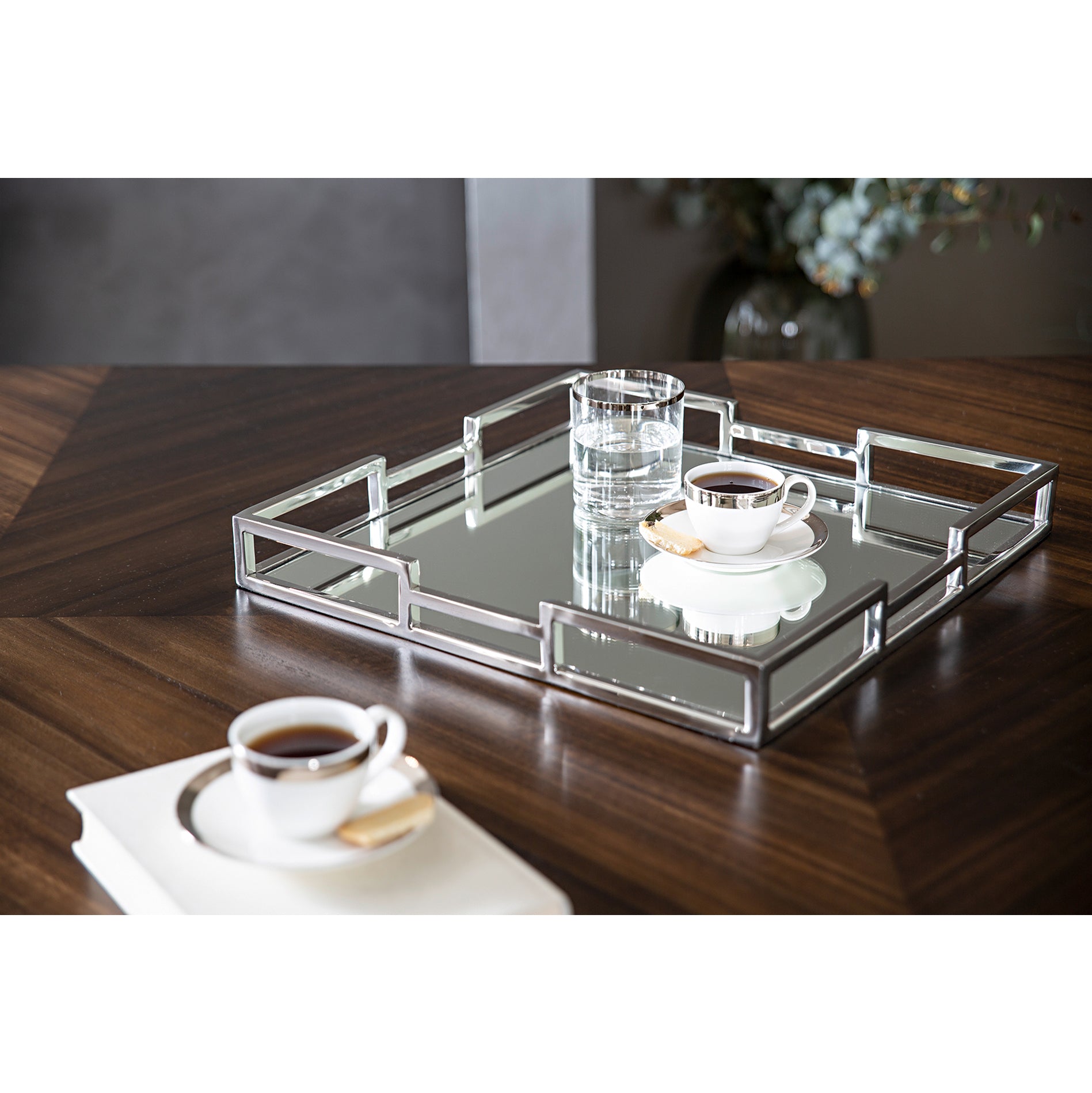 HOMMAGE Tablett m. Spiegeleinsatz silberfarben