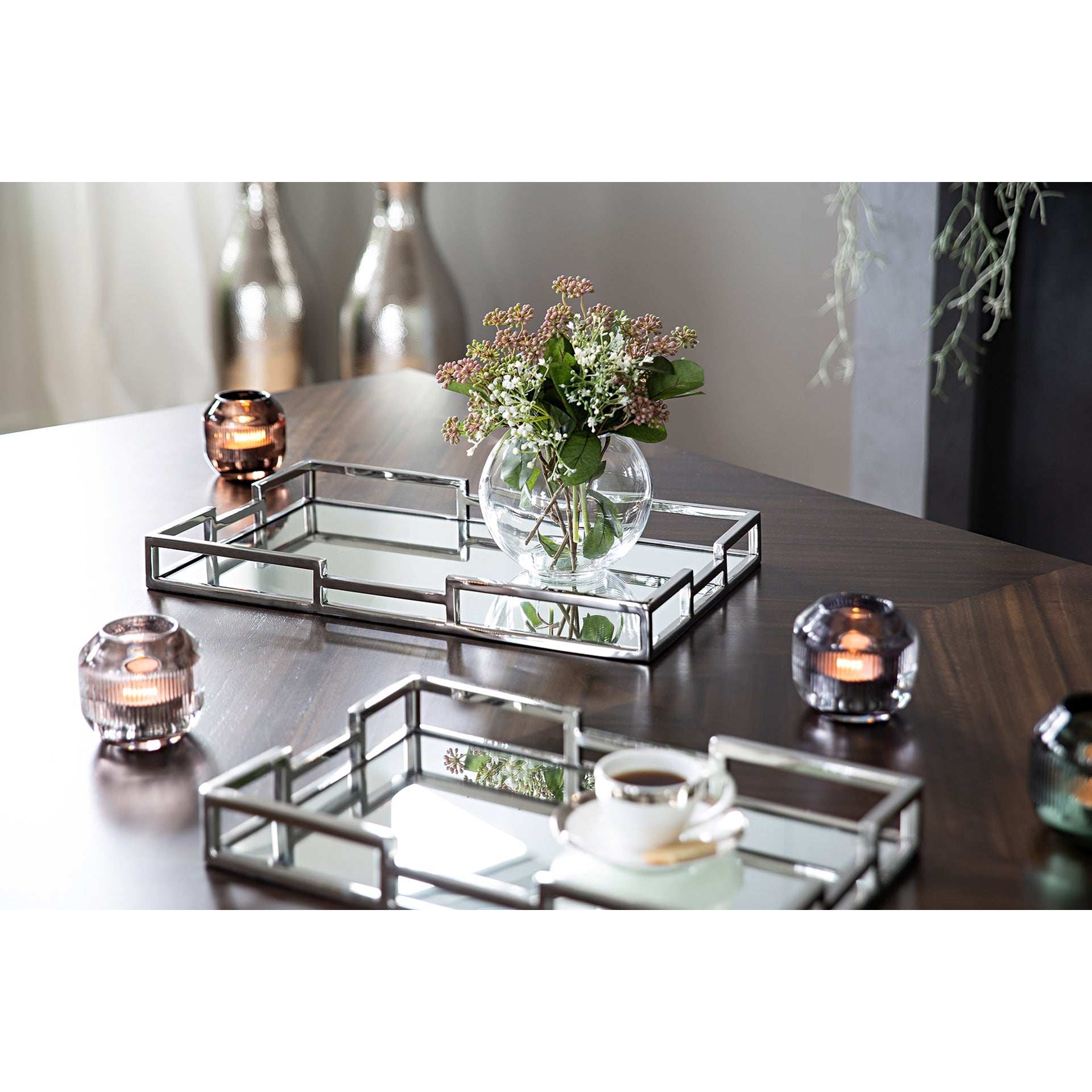 HOMMAGE Tablett m. Spiegeleinsatz silberfarben