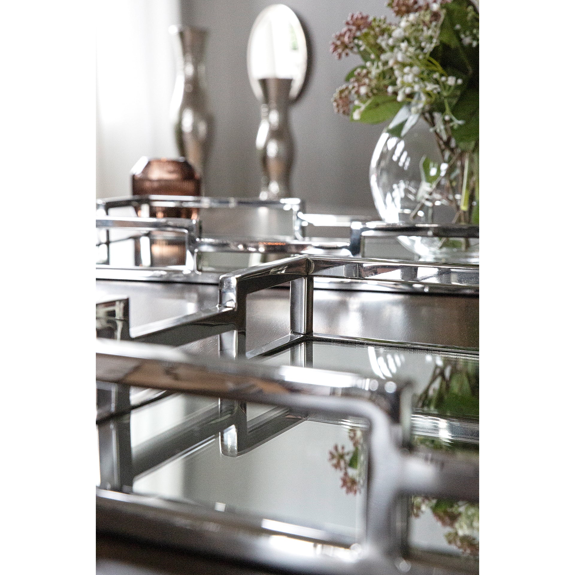 HOMMAGE Tablett m. Spiegeleinsatz silberfarben