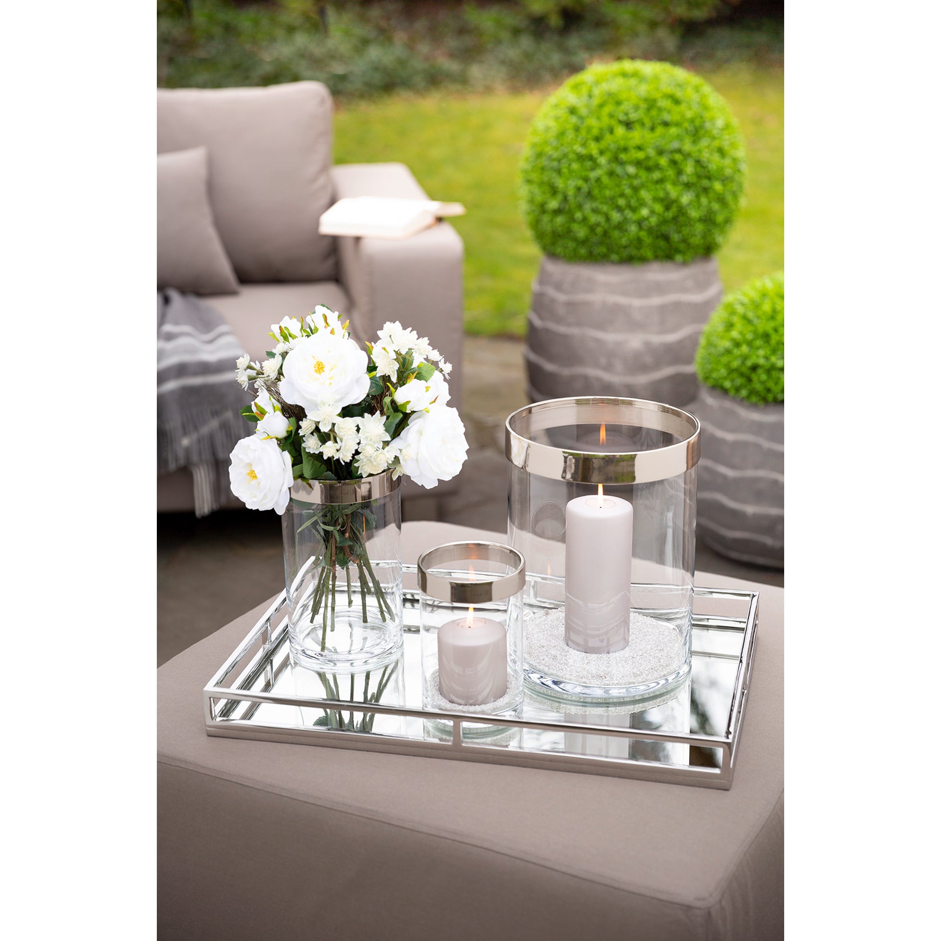 HOMMAGE Tablett m. Spiegeleinsatz silberfarben