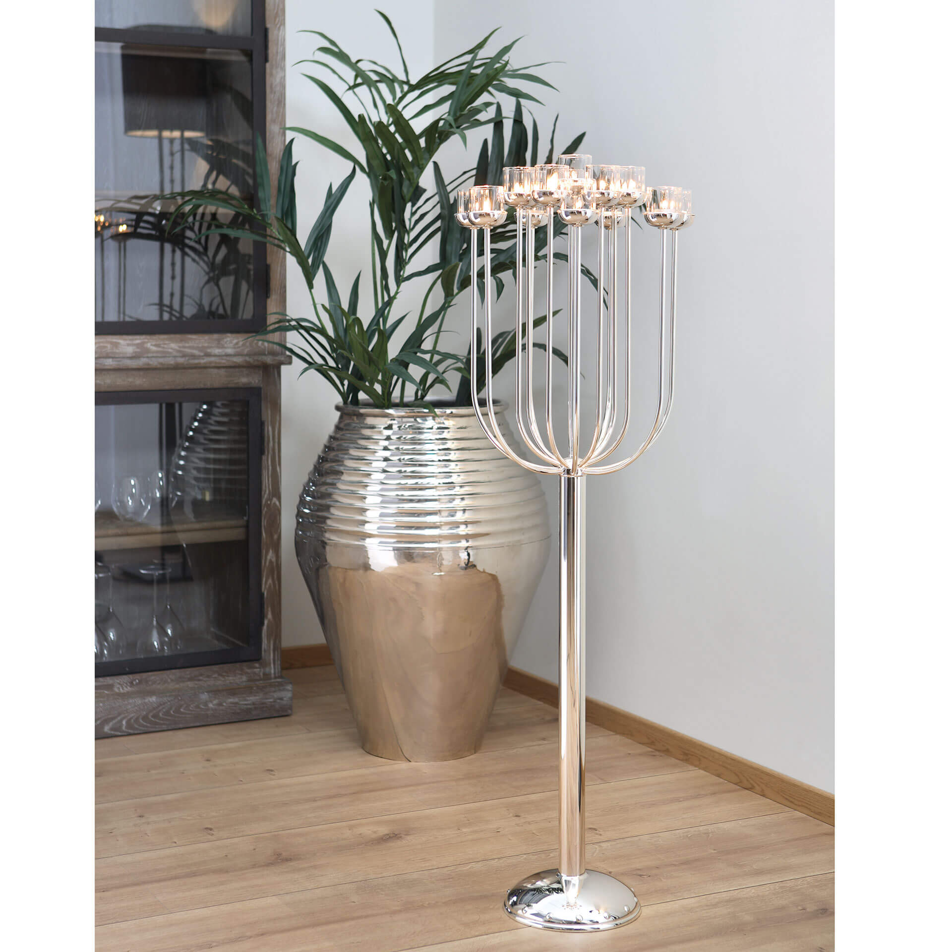 TOPLIGHT Bodenleuchter, 15-flammig silberfarben