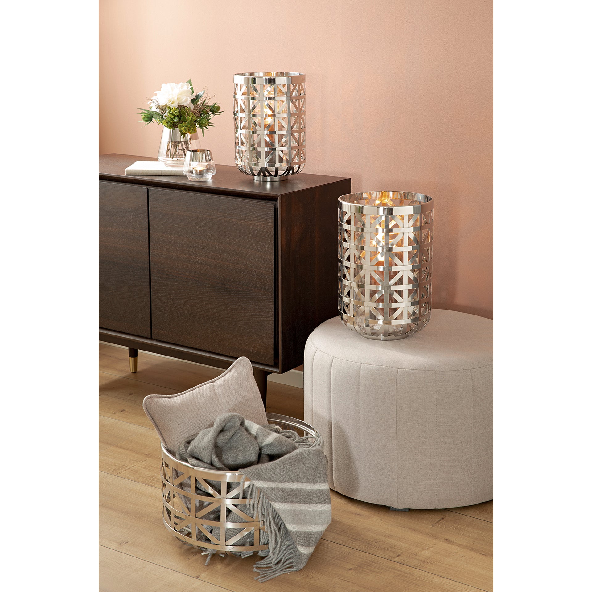 JORIS Windlicht mit Glas silberfarben