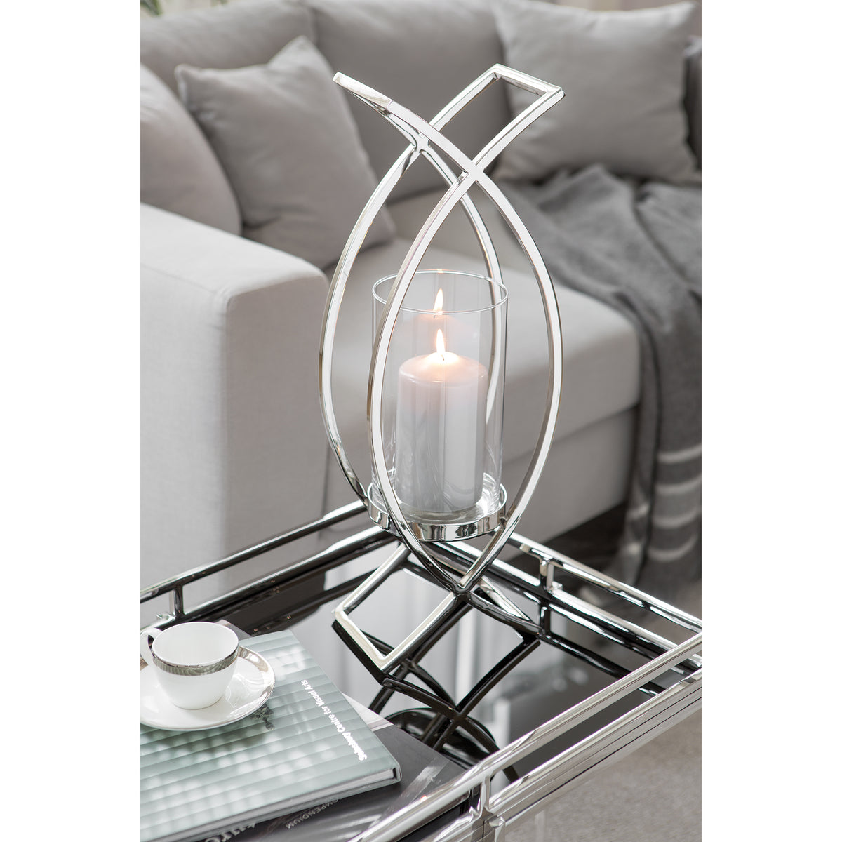 MADDOX Windlicht mit Glas silber