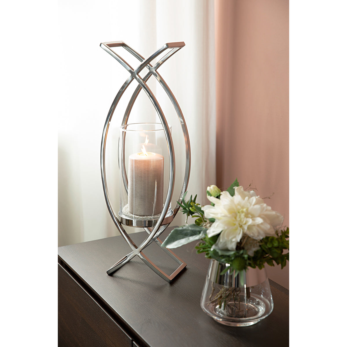 MADDOX Windlicht mit Glas silber
