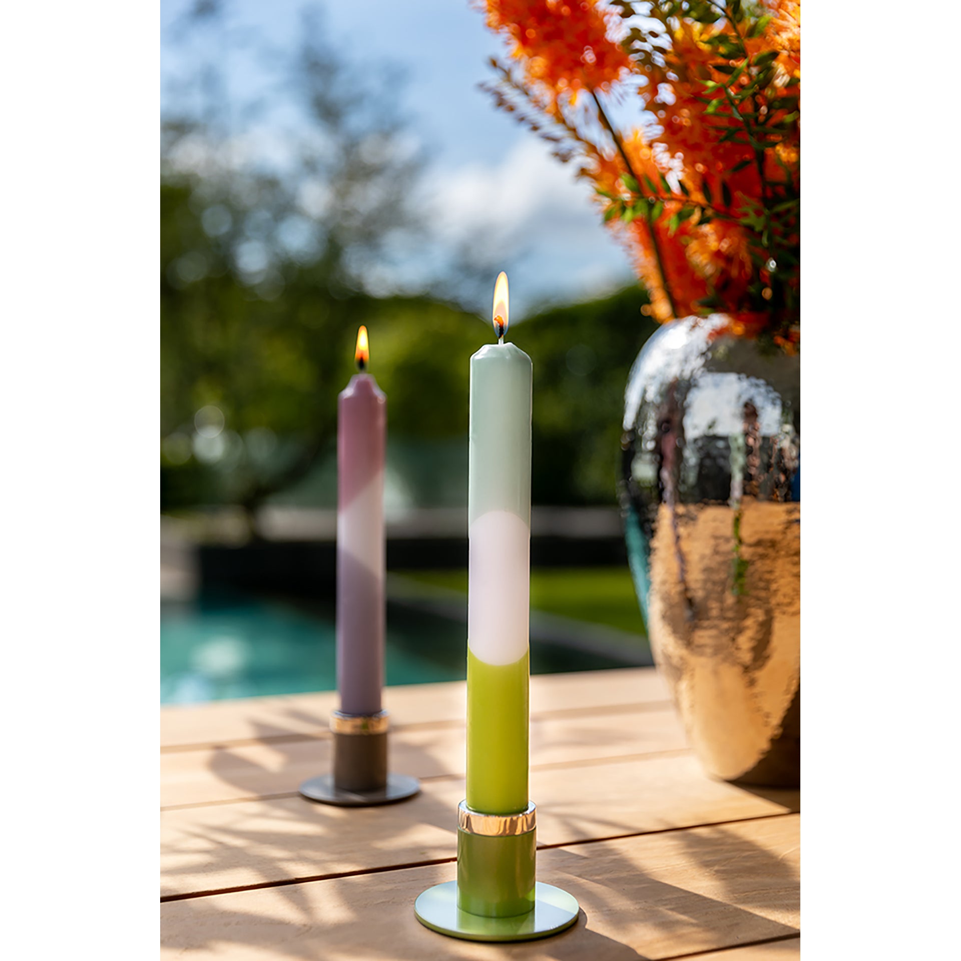CANDLE 2 farbig getauchte Stabkerze salbei
