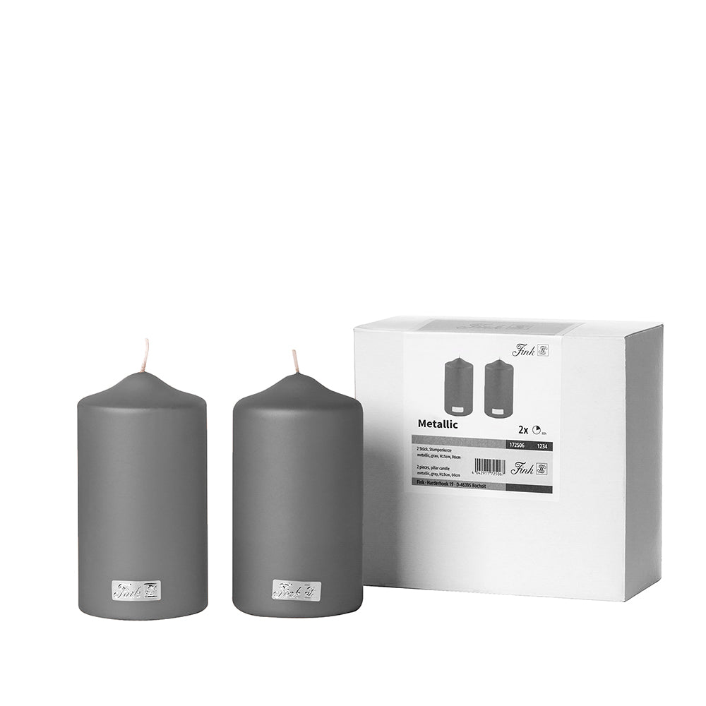 CANDLE metallic Stumpenkerze grau