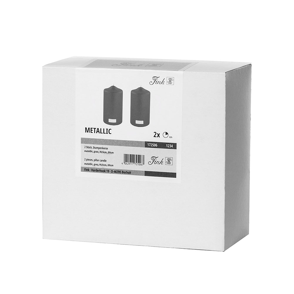 CANDLE metallic Stumpenkerze grau