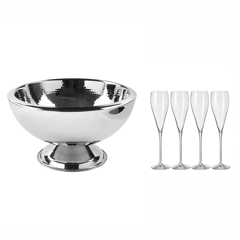 KALAS Barset bestehend aus Punchbowl und 4 Champagner-Gläsern transparent
