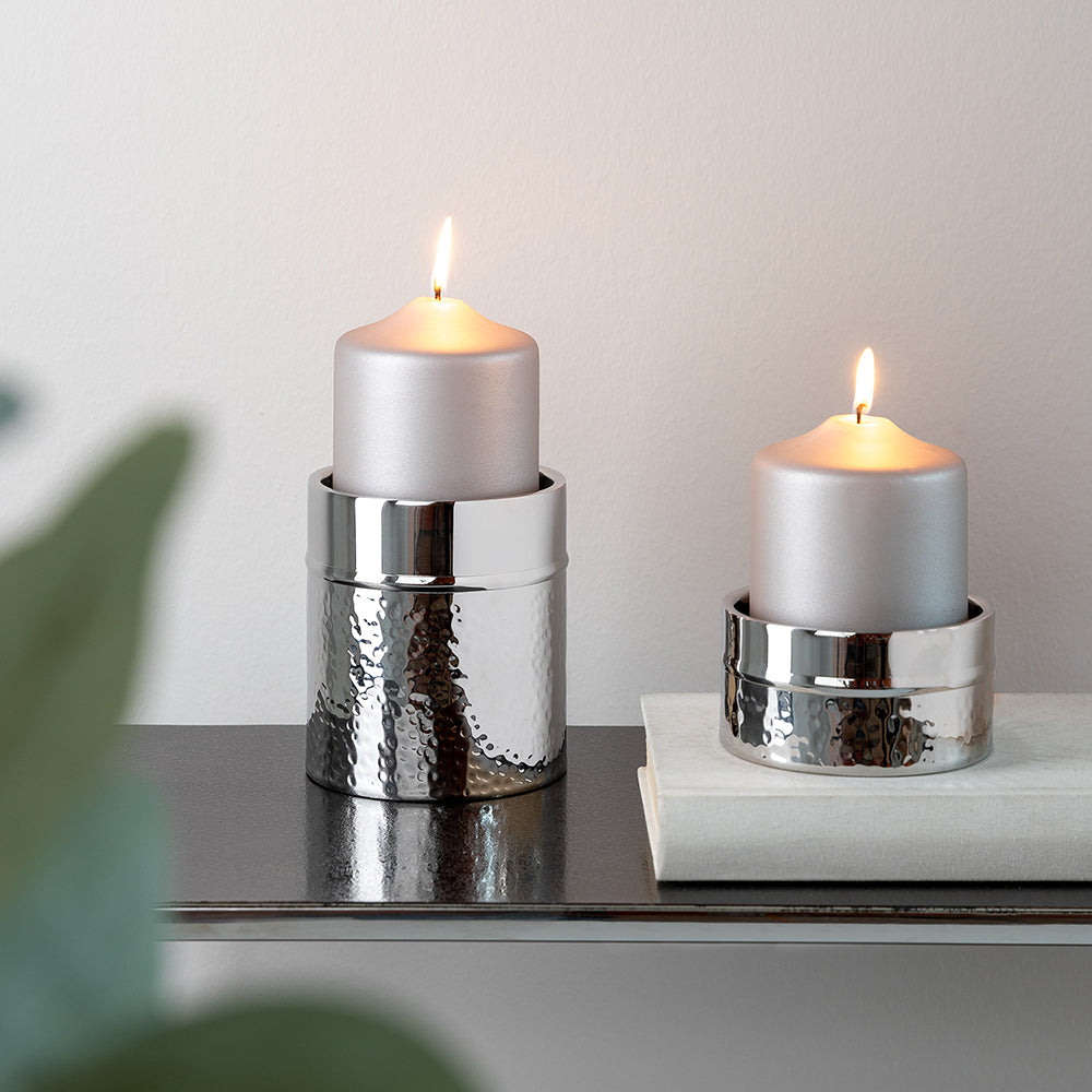NASSAU 2er Set Stumpenkerzenhalter silberfarben