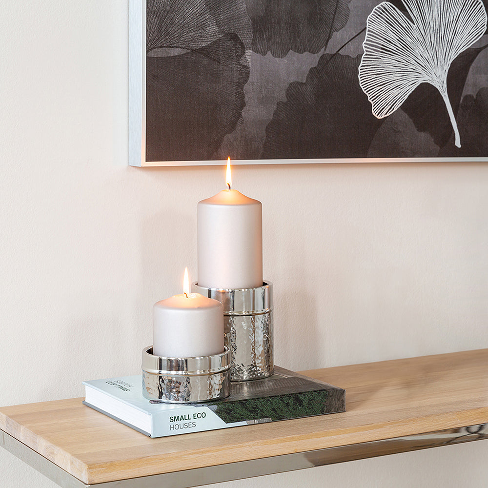 NASSAU 2er Set Stumpenkerzenhalter silberfarben