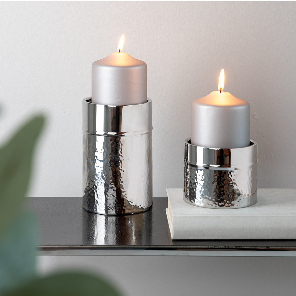 NASSAU 2er Set Stumpenkerzenhalter silberfarben