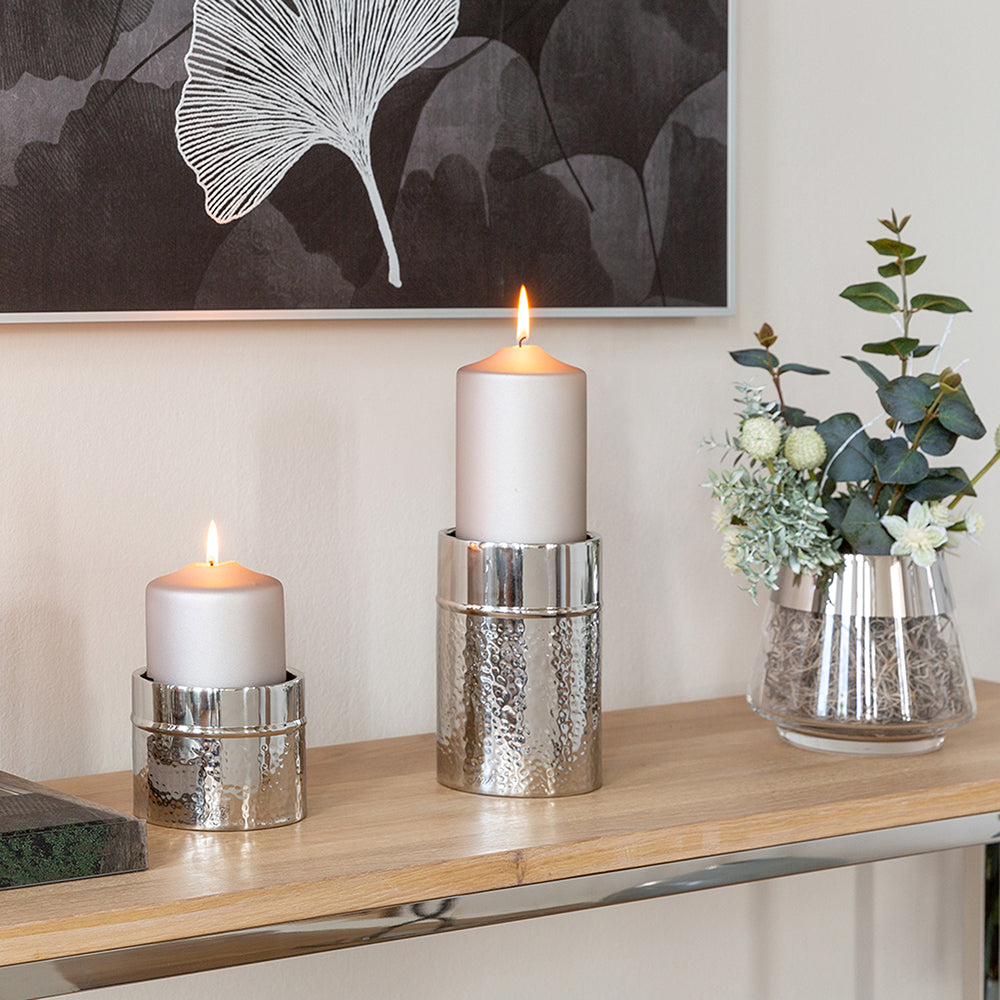 NASSAU 2er Set Stumpenkerzenhalter silberfarben